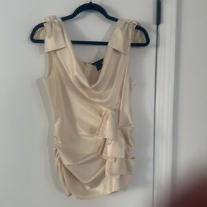 Moda International Victorias Secret Ivory Satin Stretch Top Shirt Bows Small
